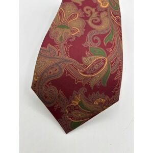 Paul Stuart New York Vintage Silk Tie 3.75" Bergundy Red Paisley Handmade Japan